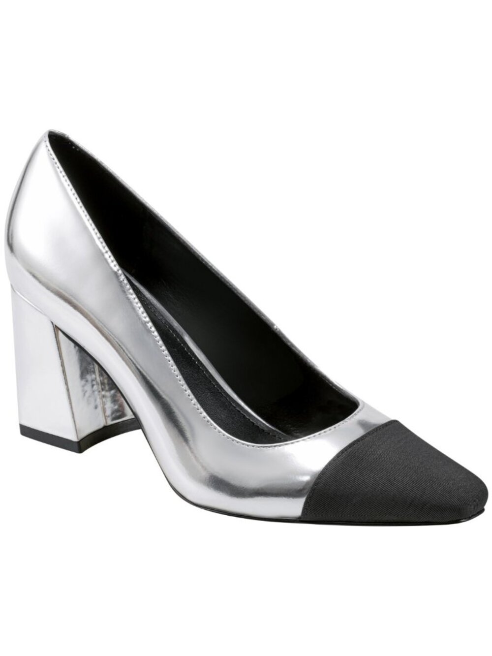 150$ Marc Fisher Ltd Yalina Block Heel Dress Pumps Size 6.5 US Silver Mirror